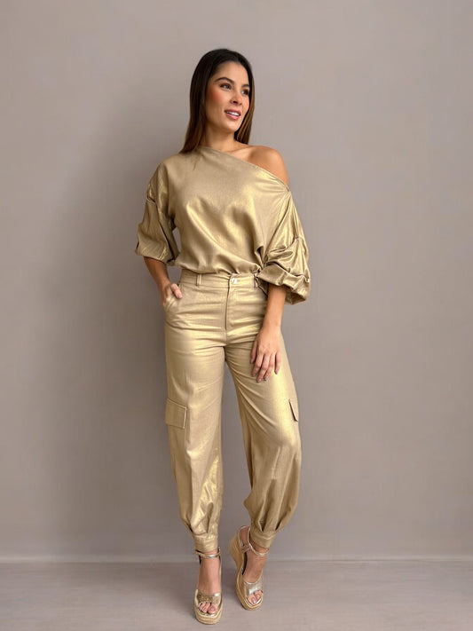 Pantalon Cali Lino Dorado